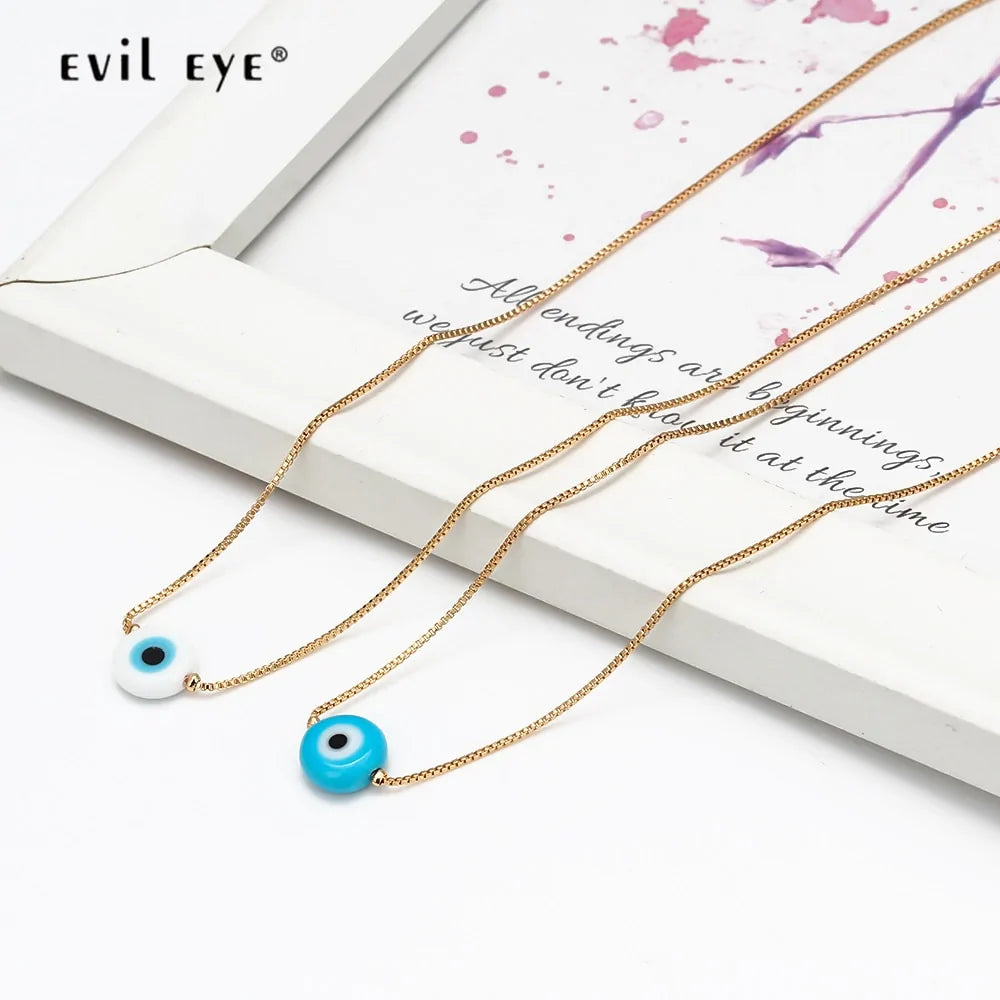 Evil Eye Bead Necklace: Copper Gold Color Long Chain Jewelry