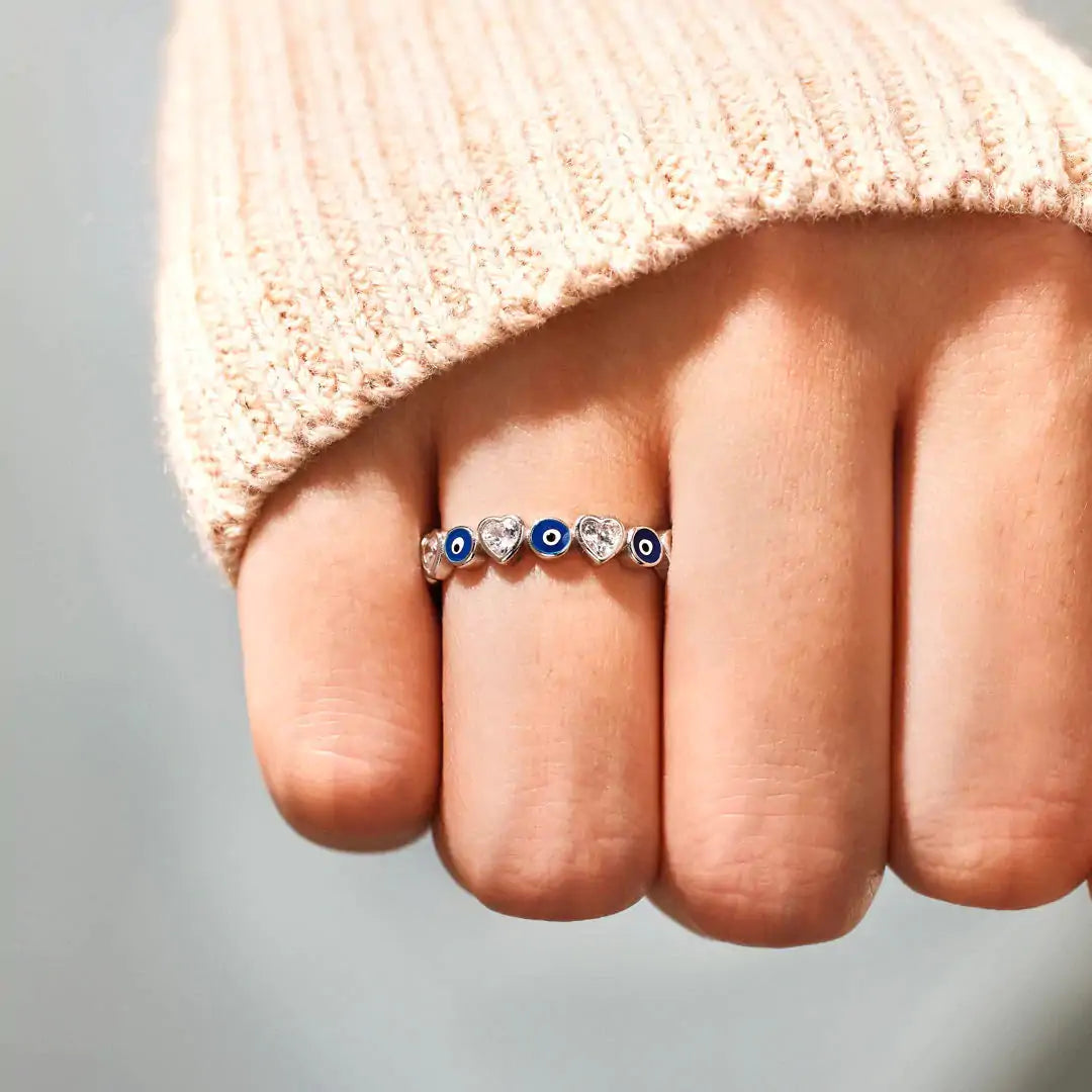 Sterling Silver Blue Enamel Sapphire Eye Ring