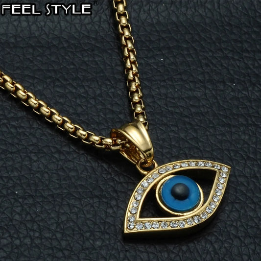 Men's Evil Eye Pendant Necklace with Natural Stone