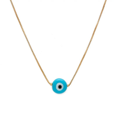 Evil Eye Bead Necklace: Copper Gold Color Long Chain Jewelry