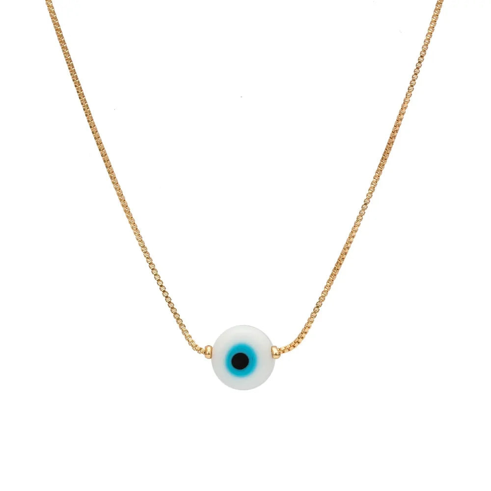 Evil Eye Bead Necklace: Copper Gold Color Long Chain Jewelry