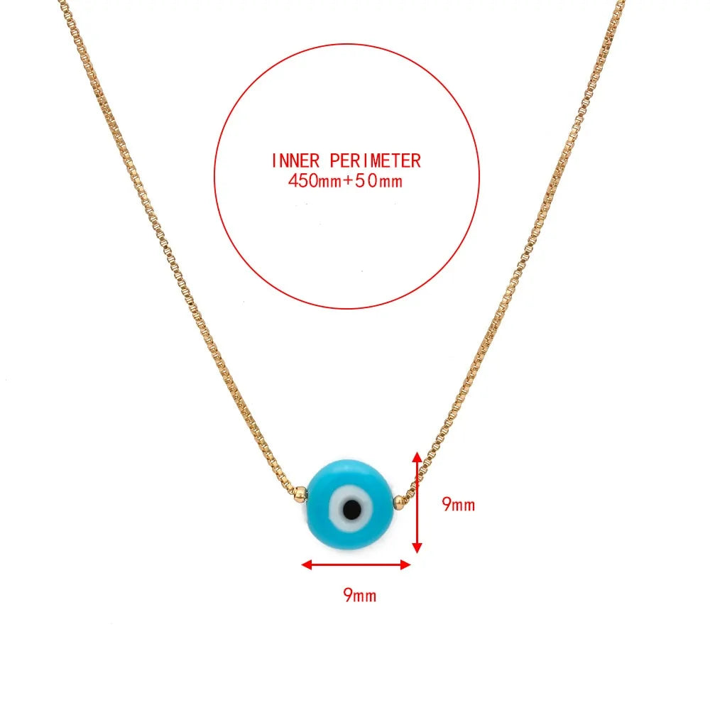 Evil Eye Bead Necklace: Copper Gold Color Long Chain Jewelry