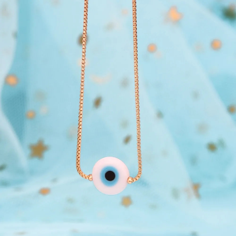 Evil Eye Bead Necklace: Copper Gold Color Long Chain Jewelry