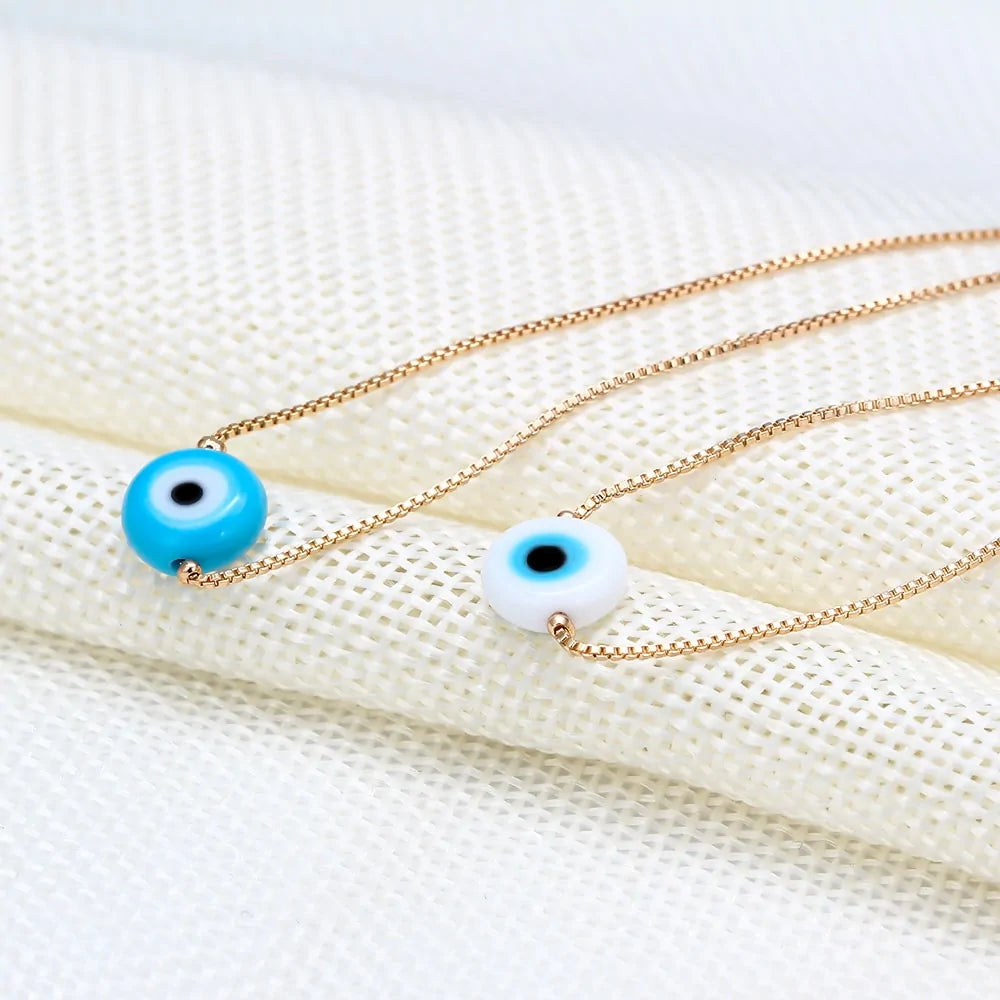 Evil Eye Bead Necklace: Copper Gold Color Long Chain Jewelry